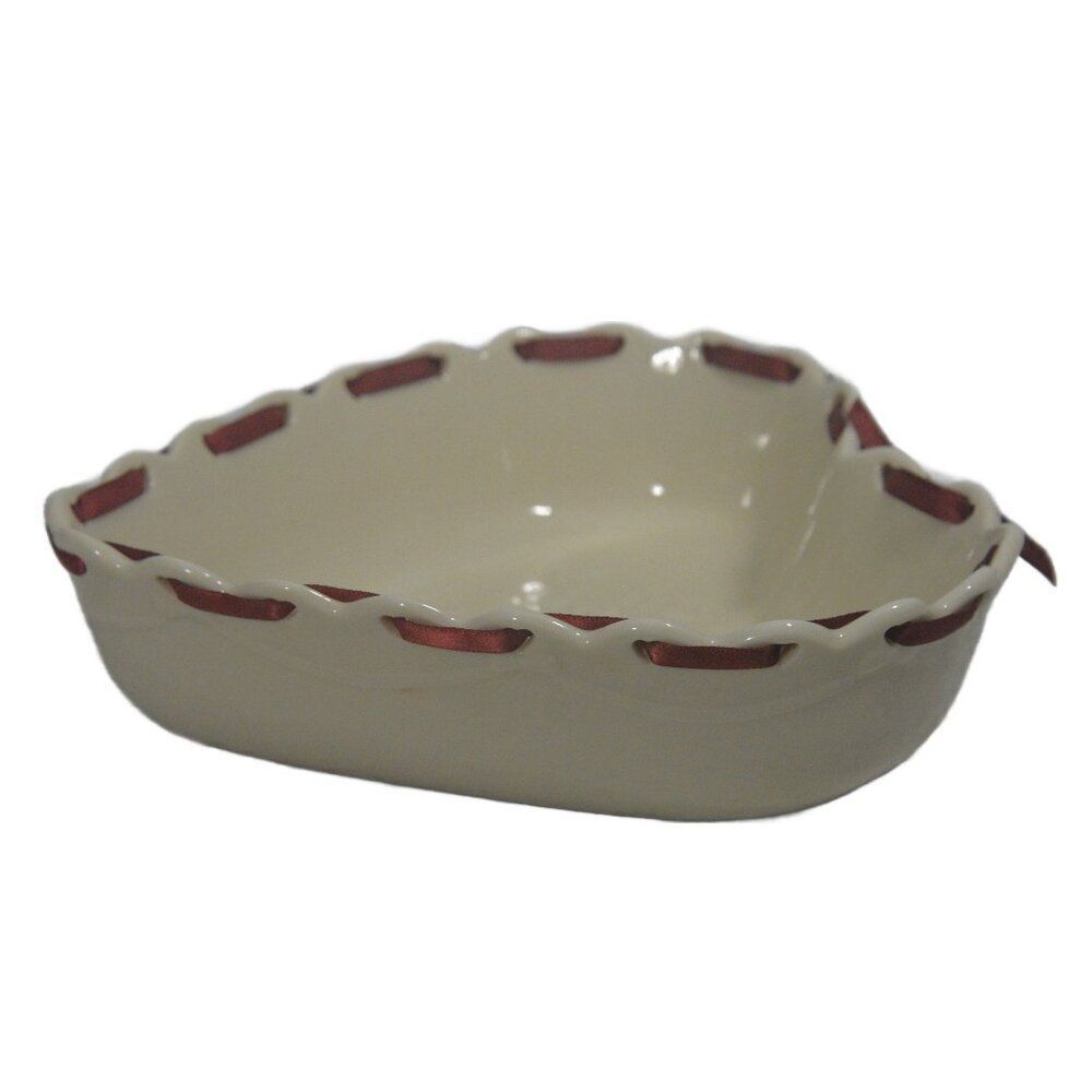 Longaberger Sweetest Heart Dish Ivory Ceramic Bowl with Pierced Ribbon Edge - Picture 8 of 10